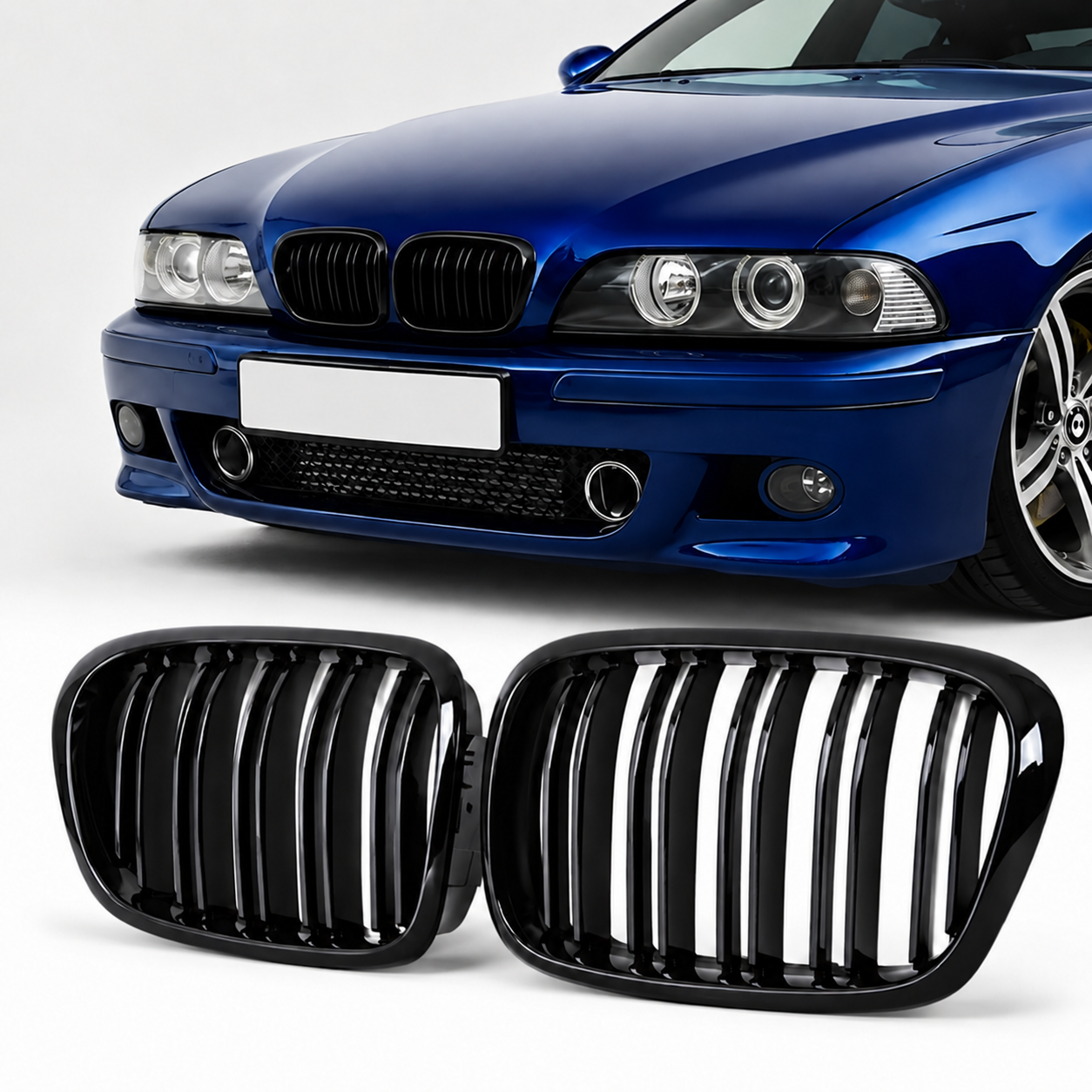 bmw-e39-dvigubos-priekinės-grotelės Dvigubos grotelės Performance BMW E39 (95-03), juodos blizgios - Image 1