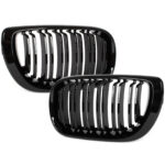 Dvigubos priekinės grotelės Performance, tinkančios BMW E46 sedan / touring (01-05), juodos blizgios - Image 2