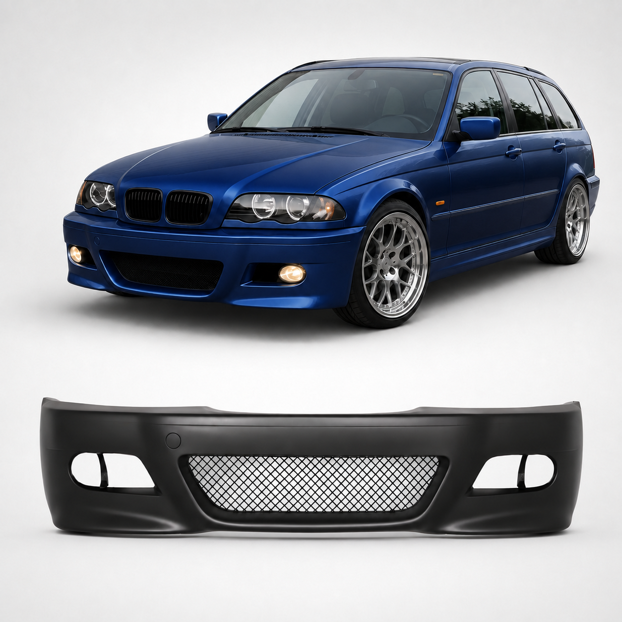 bmw-e46-m3-look-priekinis-bamperis Priekinis bamperis M3 Look BMW E46 sedan / touring / coupe (98-05), be PDC - Image 1