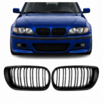 Dvigubos priekinės grotelės Performance, tinkančios BMW E46 sedan / touring (01-05), juodos blizgios