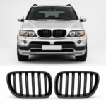 Dvigubos grotelės BMW X5 E53 LCI (04-06), juodos blizgios