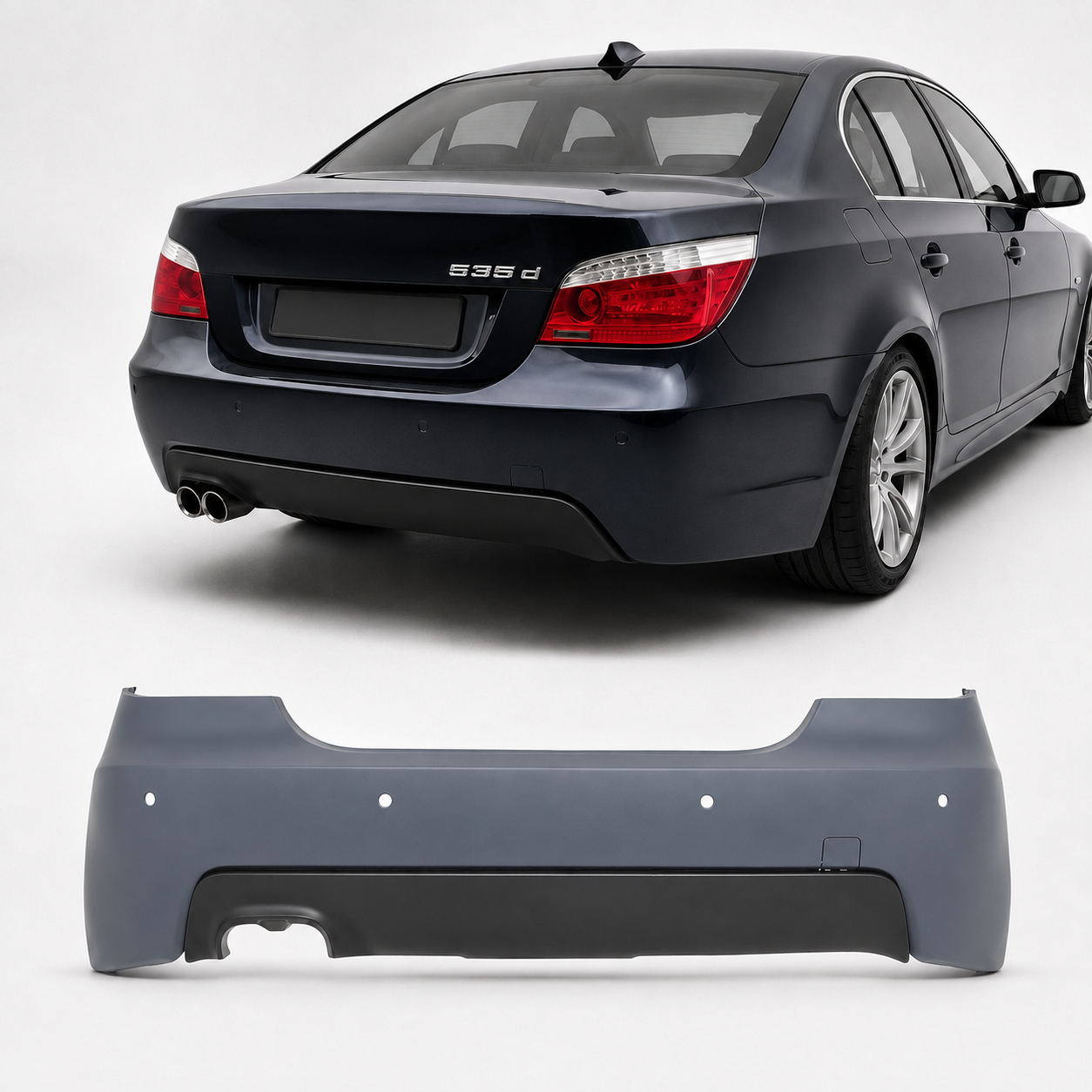 bmw-e60-galinis-bamperis-m-tech Galinis bamperis M-Tech BMW E60 su PDC (03-10), gruntuotas - Image 1