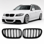 Dvigubos grotelės Performance BMW 3 E90 / E91 LCI (09-11), juodos blizgios