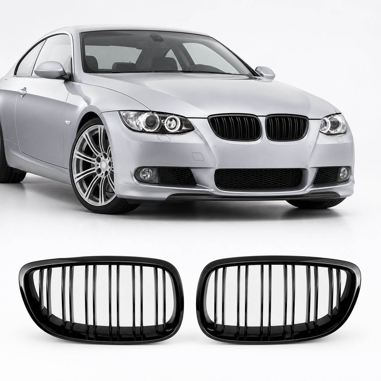 bmw-e92-e92-priekinės-bamperio-grotelės-performance Dvigubos grotelės Performance BMW E92 / E93 PRE-LCI (06-10), juodos blizgios - Image 1