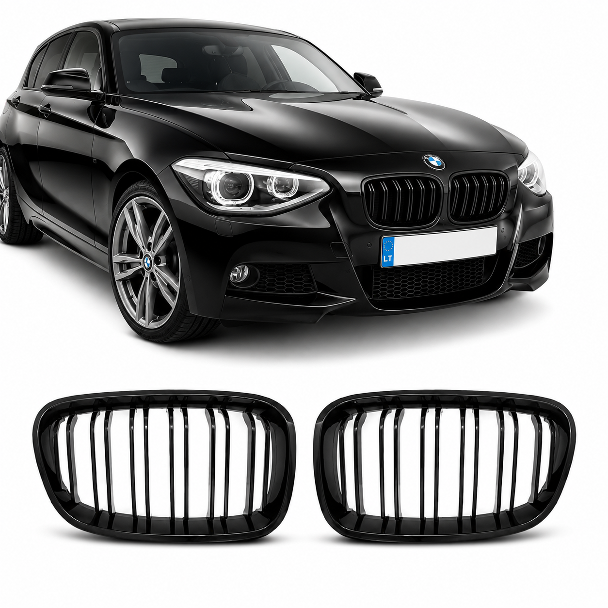 bmw-f20-f21-performance-priekinės-bamperio-grotelės-juodos-blizgios Dvigubos Performance priekinio bamperio grotelės BMW F20 / F21 (15-18) - Image 1