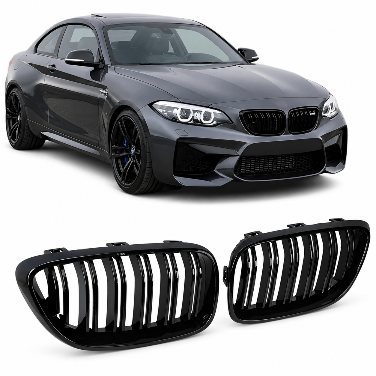bmw-f22-f23-priekinės-grotelės-performance-dvigubos Priekinės dvigubos grotelės Performance BMW F22 / F23 / F87, juodos blizgios - Image 1