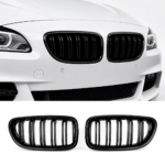 Dvigubos grotelės, juodos blizgios, tinkančios BMW F06 / F12 / F13 (11-18)