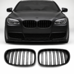 Priekinio bamperio dvigubos grotelės BMW F01 / F02 (08-11), juodos blizgios