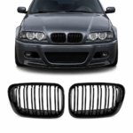 Dvigubos grotelės Performance, skirtos BMW E46 sedan / touring (98-01) / compact (00-04), juodos blizgios