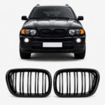 Dvigubos grotelės BMW X5 E53 PRE-LCI (99-03), juodos blizgios