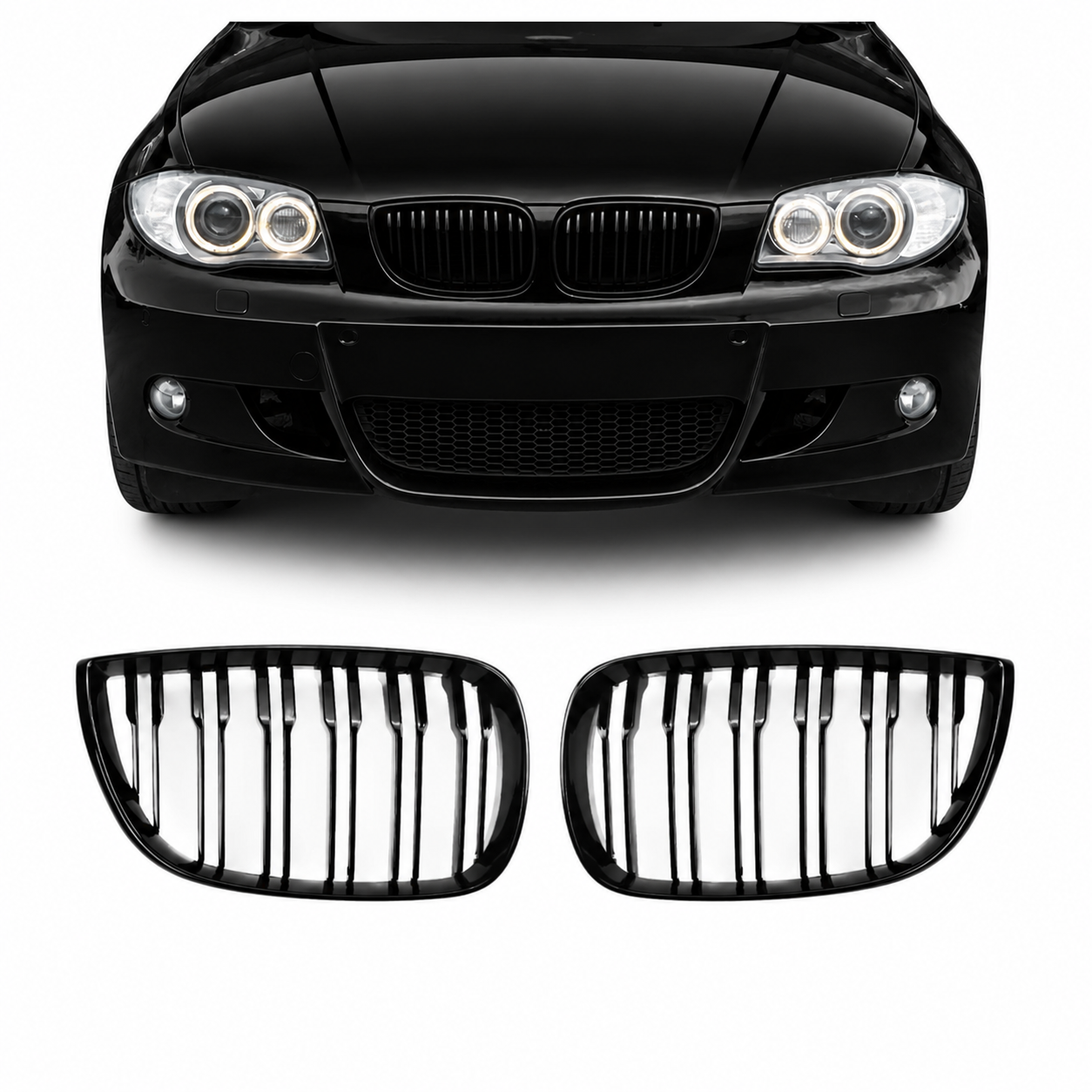 bmw-e82-performance-priekinės-grotelės-dvigubos-juodos-blizgios Priekinės grotelės Performance BMW E81 / E87, dvigubos, juodos blizgios - Image 1