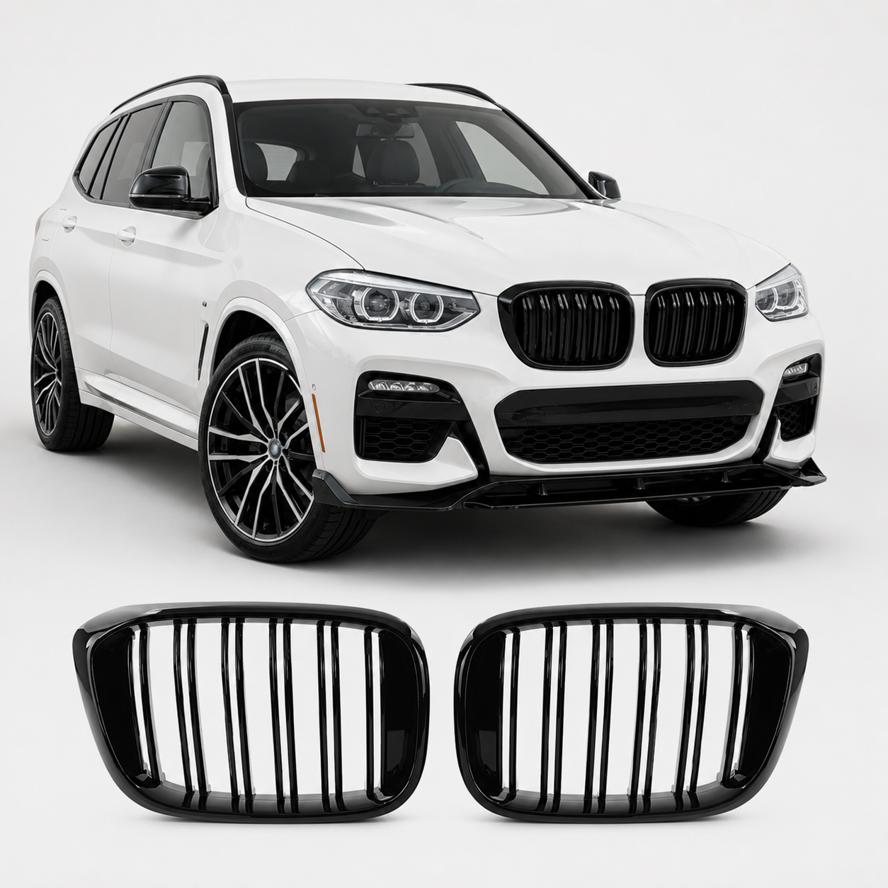bmw-g01-g02-priekinės-grotelės-performance-juodos-blizgios Dvigubos grotelės Performance BMW G01 G02 PRE-LCI (18-21) - Image 1