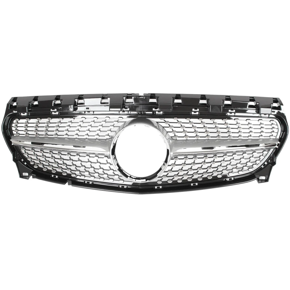 Mercedes-CLA-C117-W117-13-19-priekinės-diamond-grotelės Priekinės Diamond grotelės Mercedes-Benz CLA C117 (13-19) su laikikliais - Image 1