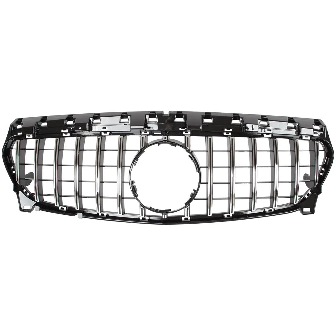 Priekinės grotelės Mercedes-Benz CLA C117 X117 (13-19), Panamericana stiliaus, juodos Priekinės grotelės Mercedes-Benz CLA C117/X117 (13-19), Panamericana stiliaus - Image 1